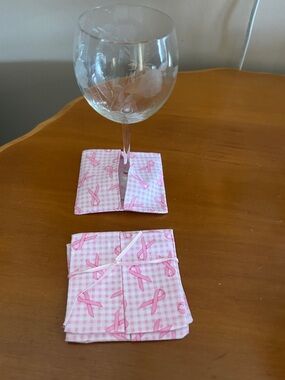 Pink Ribbon Fabric Coasters Set - Breast Cancer Awareness